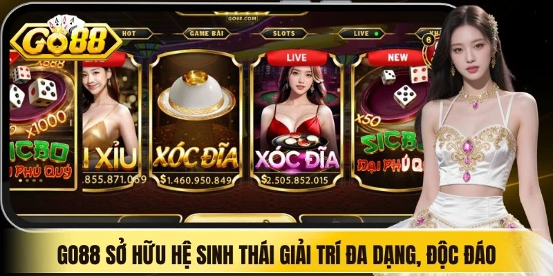Hệ sinh thái trò chơi Go88 gồm casino, game bài, nổ hũ, bắn cá và thể thao